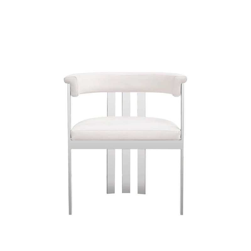 Modrest Pontiac Modern White Vegan Leather & Stainless Steel Dining Chair