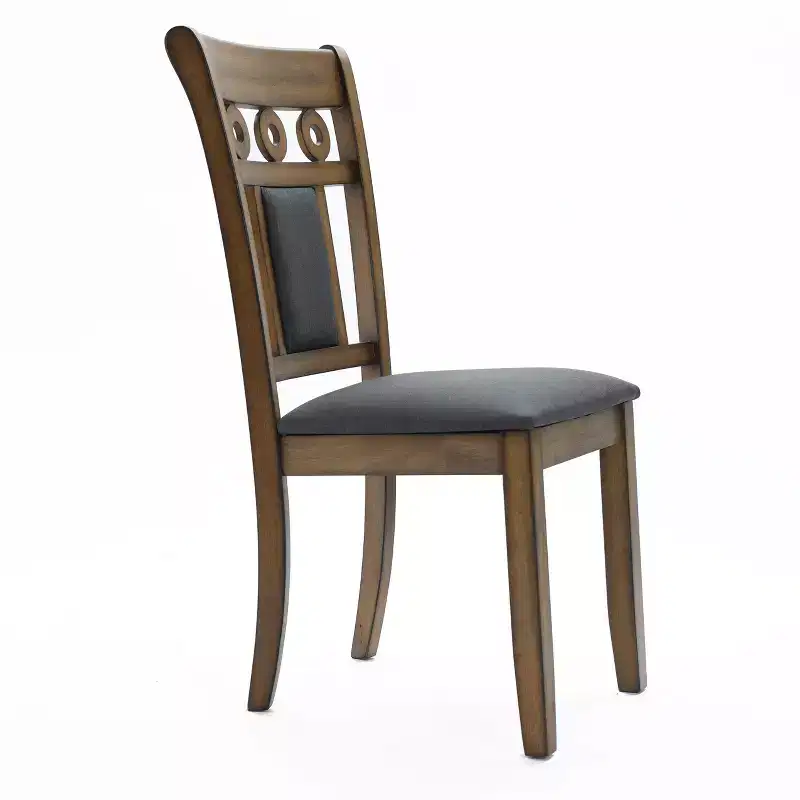 LuxenHome Set of 2 Brown Natural Rubberwood Upholstered Gray Dining Chair