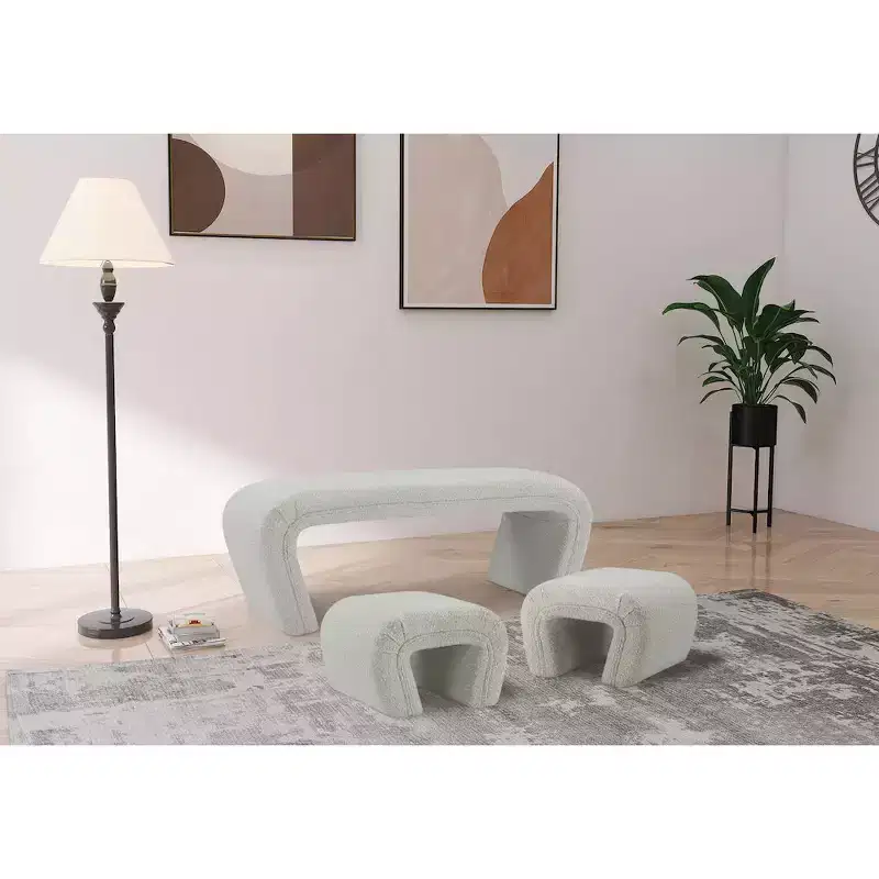 Meridian Furniture,Odelia Boucle Fabric Bench