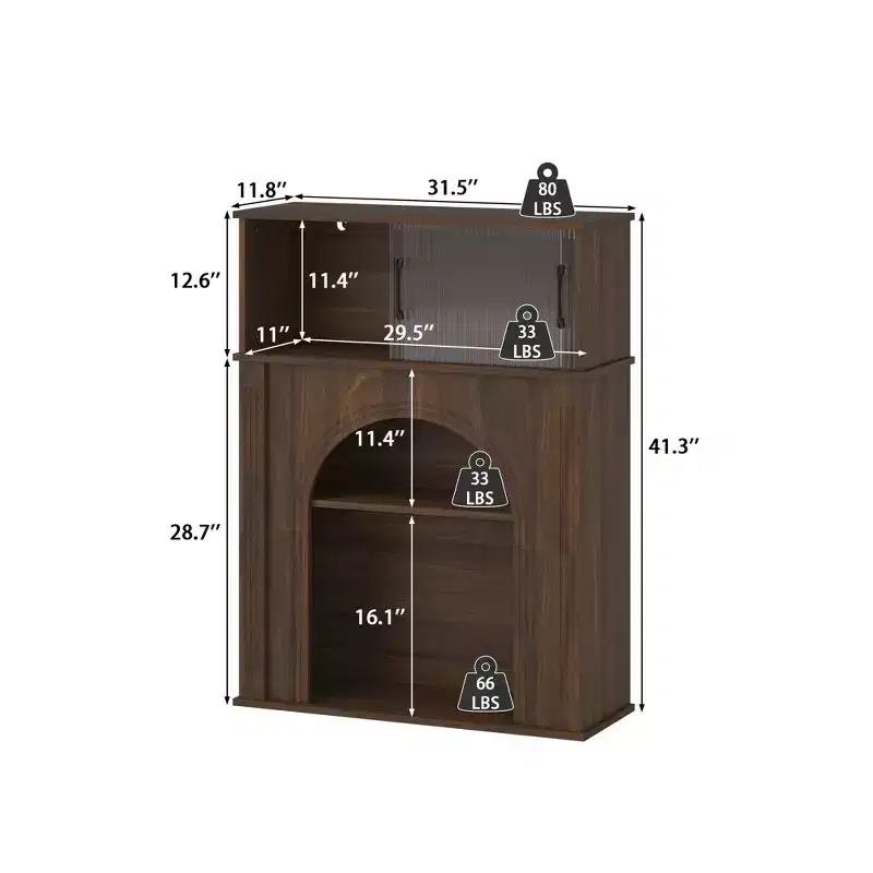 Famapy Dark Walnut Accent Cabinet with Fluted Glass & Adjustable LED Lighting
