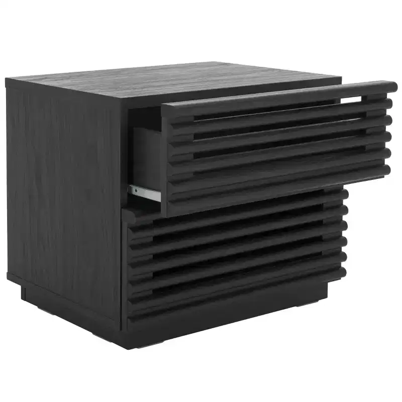 2-Drawer Nightstand with Reeded Wood Detail & Tapered Legs, Walnut Finish