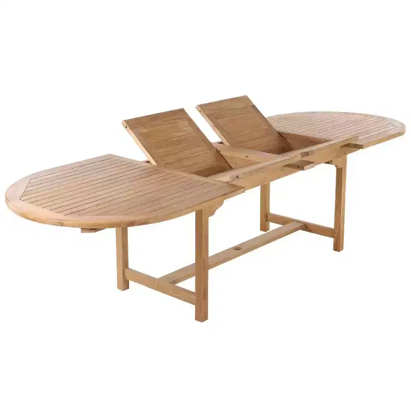 Nordic Teak 79-118 Adjustable 6-8 Person Natural Outdoor Dining Table - Beige