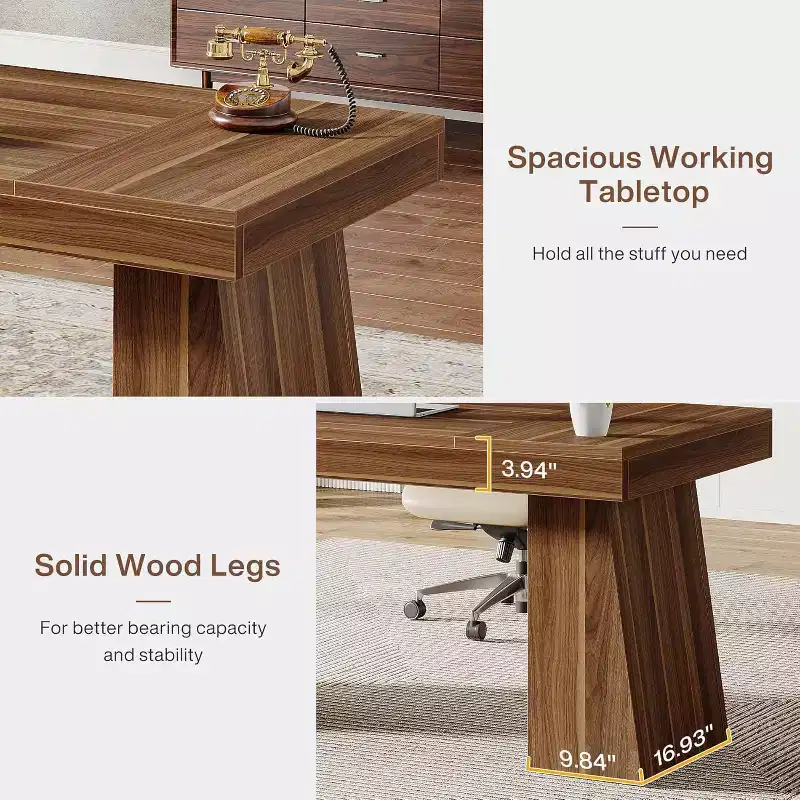 Lantine 55 Inches Home Office Executive Desk with Double Trapezoid Base
