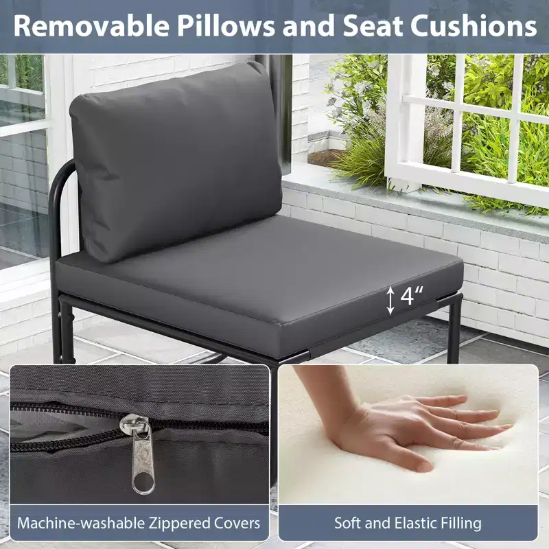 Costway Patio Chairs Set of 2 w/ Removable Cushions Heavy Duty Metal Frame Poolside