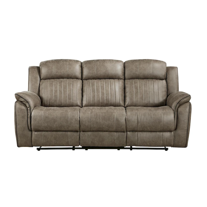 Bento 84 Inch Double Manual Recliner Sofa, Sandy Brown Polished Microfiber