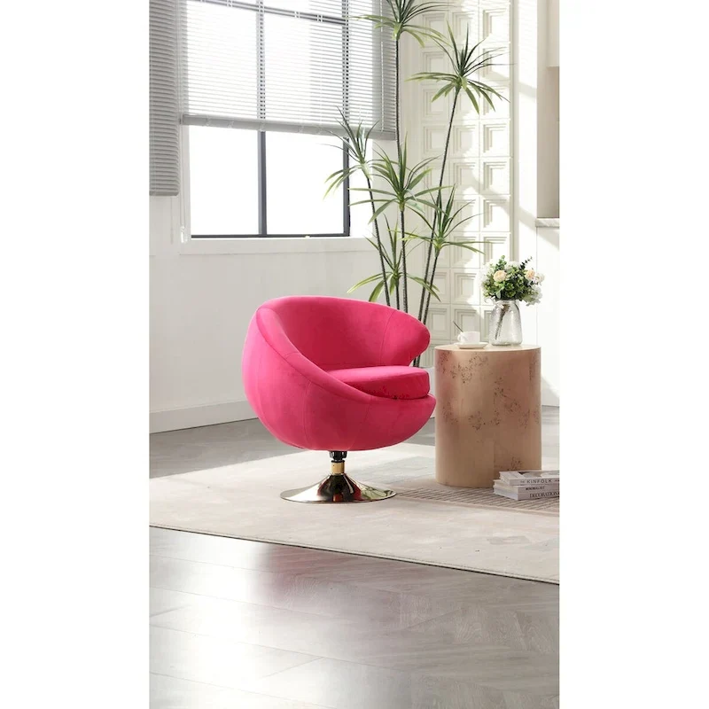 HOMEFUN Velvet 360 Degree Swivel Right Cuddle Barrel Accent Chairs