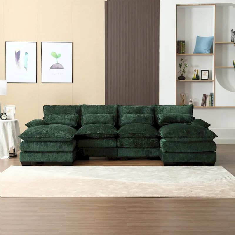 110.63 Modern U-Shaped Chenille 4 Seater Sectional Sofa with Double Cushions, 2 Chaise and High-Density Foam