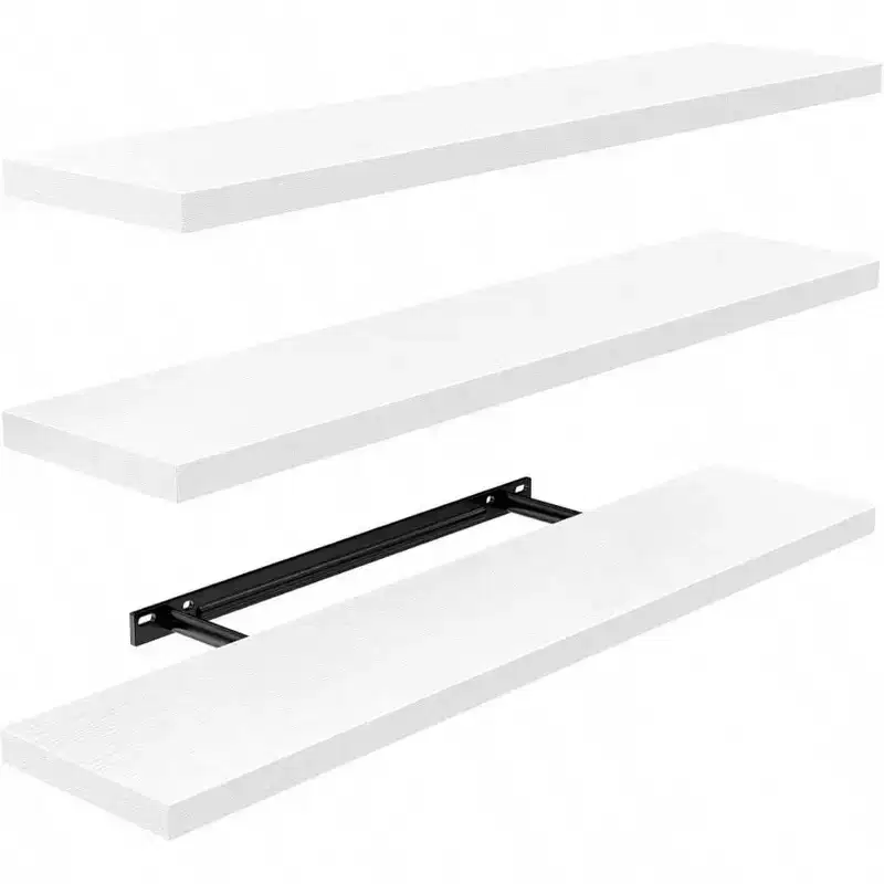 23.6 inch L floating shelves set of 3 white wall shelves for bathroom living room bedroom kitchen wall decor with brackets