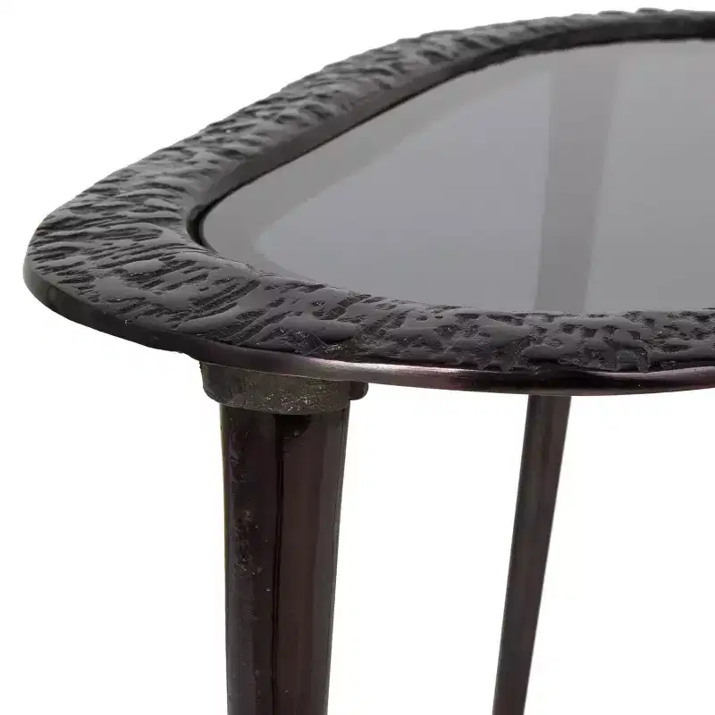 Olivia & May Aluminum Abstract Oval Shaped End Table with Shaded Glass Top Black