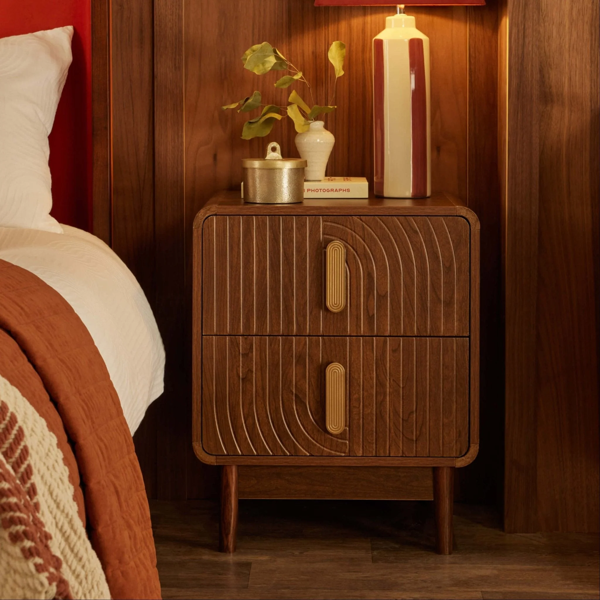 2 Drawer Bedside Table - Walnut