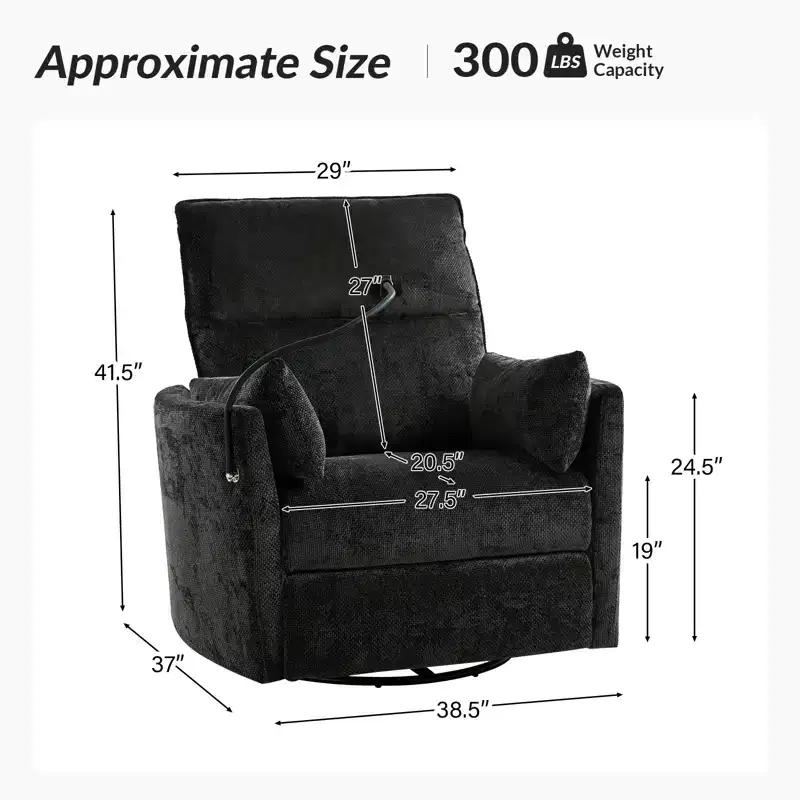 Julius 38 Power Rocking Swivel Nursery Recliner with USB | HULALA HOME