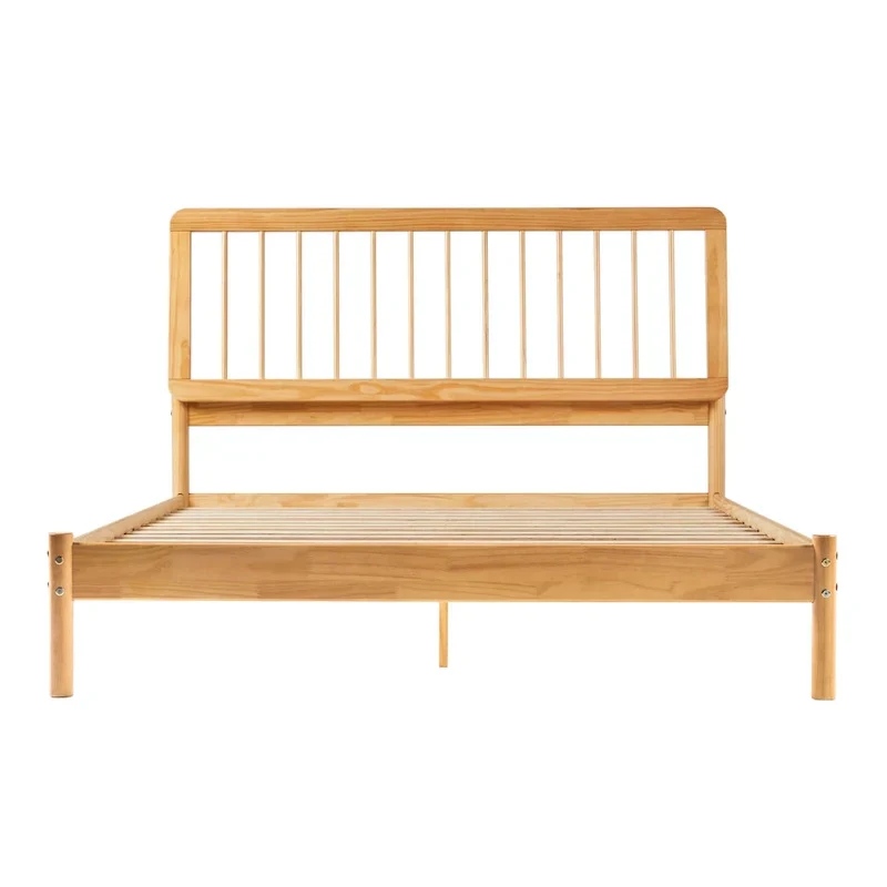 Solid Wood Queen Spindle Bed, Caramel / Natural Pine / Black, Fits 2
