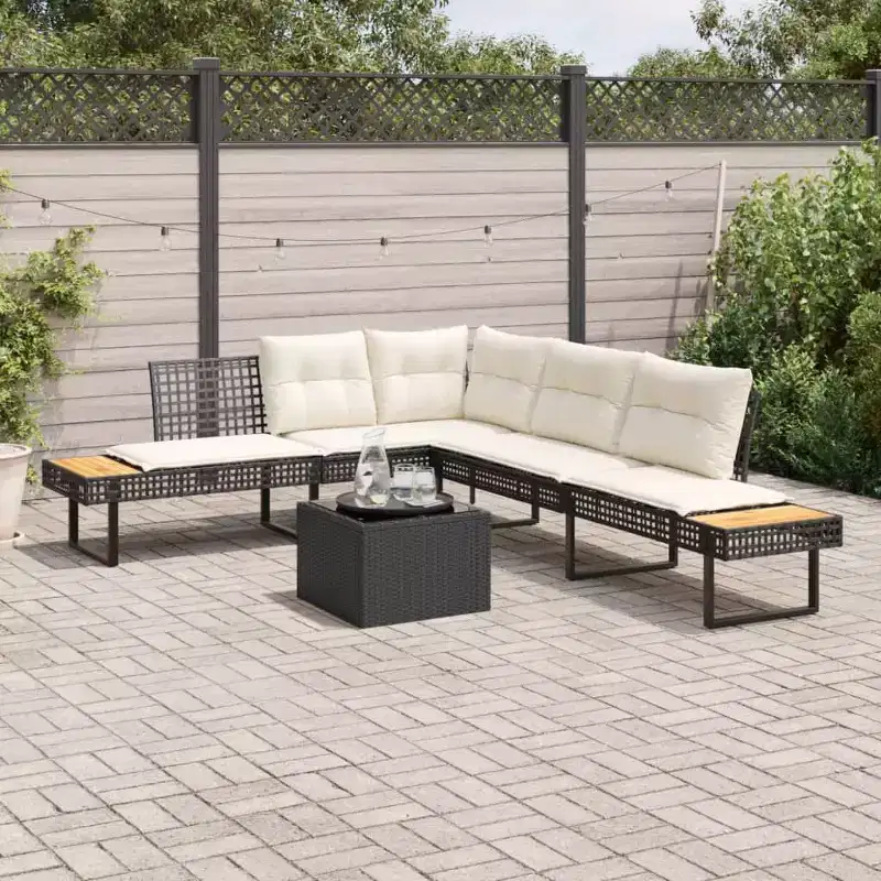 vidaXL 2 Piece Patio Sofa Set with Cushions Outdoor Garden Poly Rattan and Glass