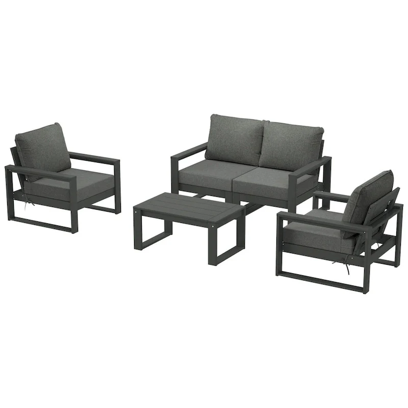 Polytrends Endless Patio Sectional 5-Piece Deep Seating Set with Gray Frame