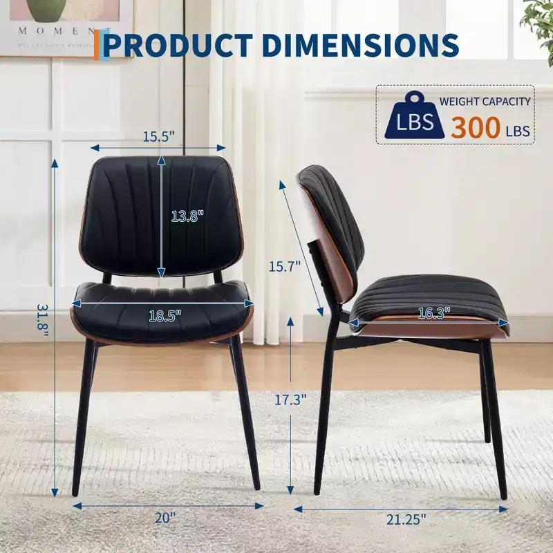 Upholstered PU Leather Kitchen Chairs Dining Chairs Set of 2 with Back and Metal Legs for Dining Room and Kitchen