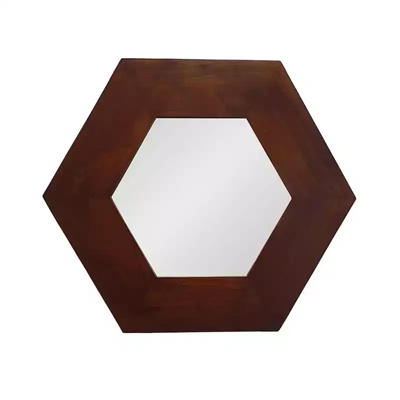 HomeRoots 19 Dark Brown Hexagon Solid Wood Framed Accent Mirror