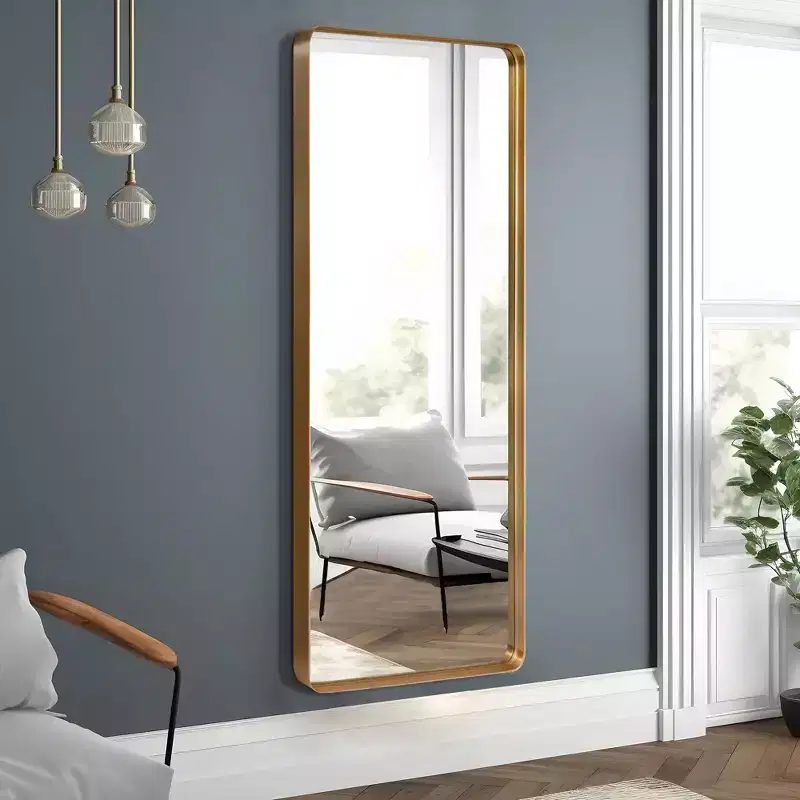 MAYEERTY 64 inch Full Length Mirror Rectangle Aluminum Alloy Frame Leaning Haning Dressing Mirror Gold
