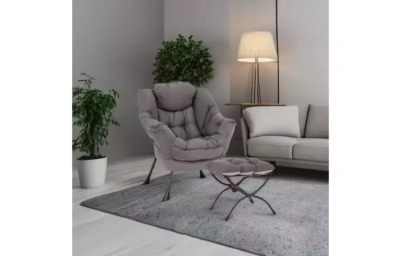 Accent Leisure Armchair with Ottoman, Side Pocket & Armrests – Dark Grey