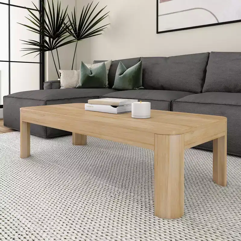Plank+Beam Solid Wood 54 Modern Rectangular Coffee Table, Coffee Table for Living Room