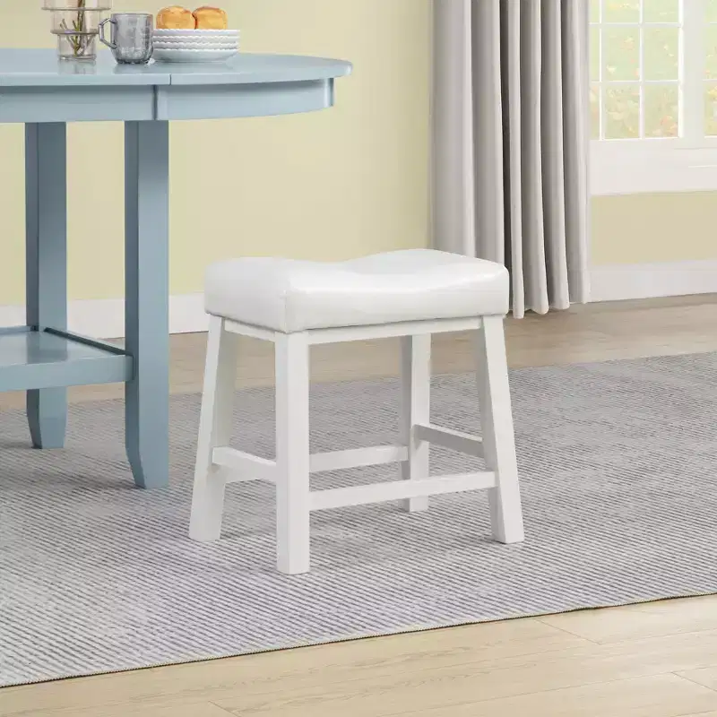 eHemco Heavy-Duty Saddle Kitchen Counter Height Barstools with Wood Legs and Cushion Seat, 19 Inch Height, White