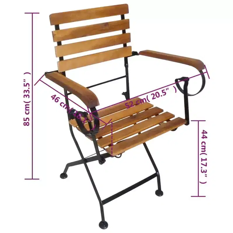 vidaXL Folding Chair Set of 2 Brown and Black