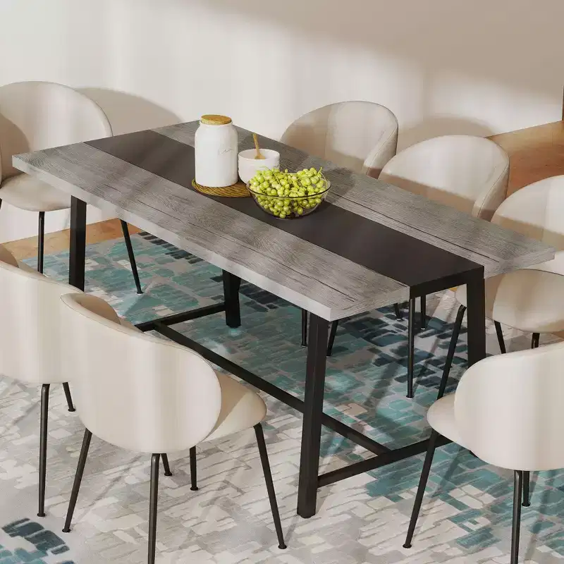 HOMCOM Industrial Dining Table for 8 People, 70.9 Long Rectangular Kitchen Table with Large Tabletop and Steel Legs for Dining Room
