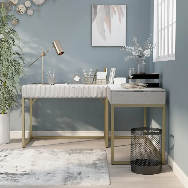 Bird Glam Metal Lift-top L-Shaped Computer Desk with USBs