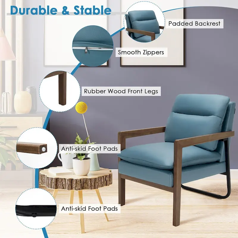 Costway Modern Accent Armchair Lounge Chair w/ Rubber Wood Legs & - 34.5 x 26.5 x 36
