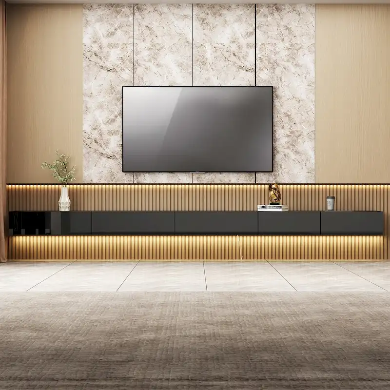 LED Floating TV Stand Entertainment Cabinet for Home and Office 2 PCS