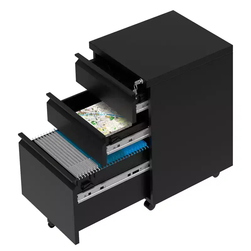3 Drawer Mobile File Cabinet with Lock and Wheels, 24 Office Lateral Filing Cabinet Under Desk Metal Filing Cabinet