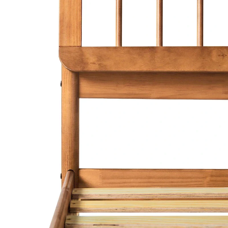 Solid Wood Queen Spindle Bed, Caramel / Natural Pine / Black, Fits 2
