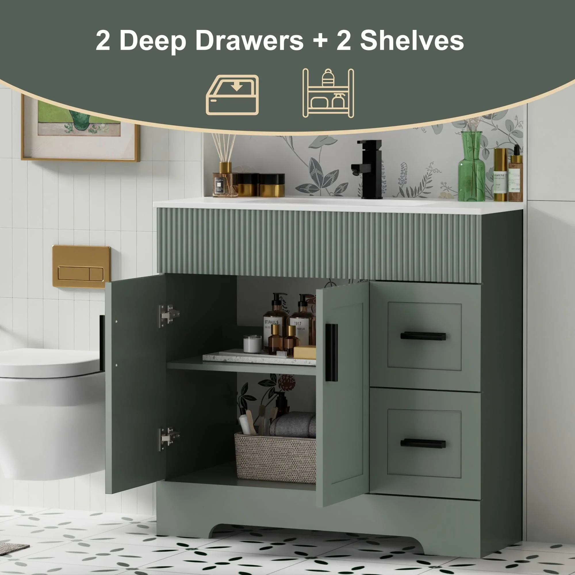 Wavy Line 30/36/48 Bathroom Vanity Set with Sink & Faucet
