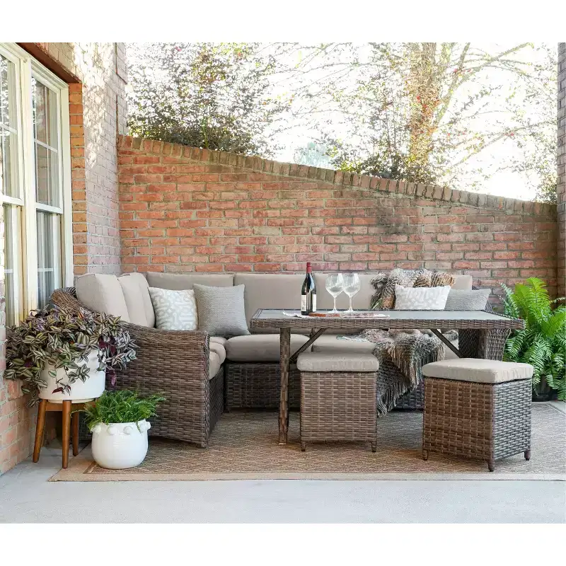 Leisure Made Walton 7pc Wicker Sectional in Tan Fabric