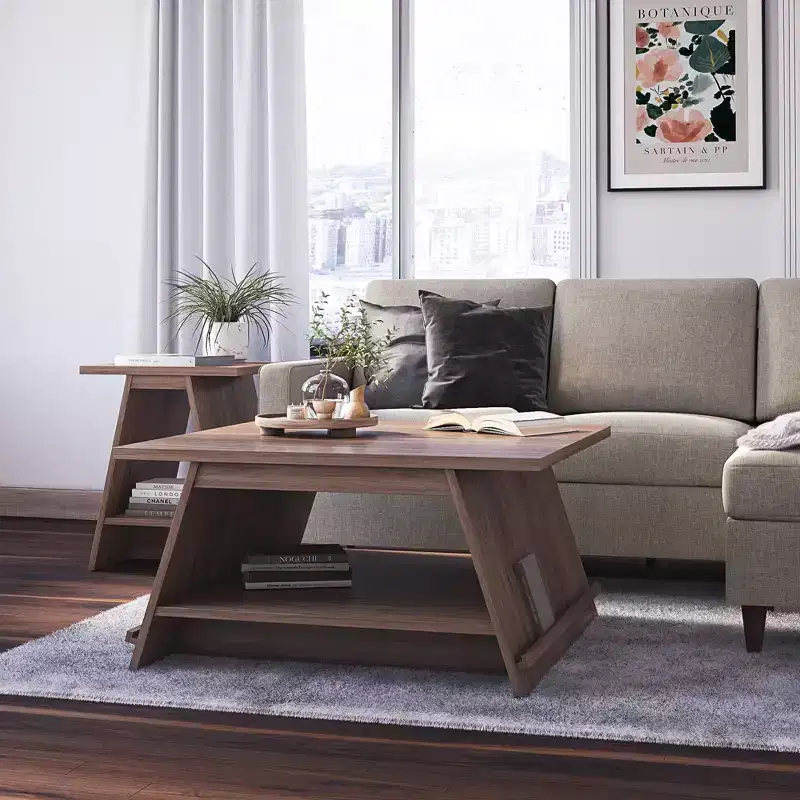 A-Frame Coffee Table with Magazine Perch, Walnut