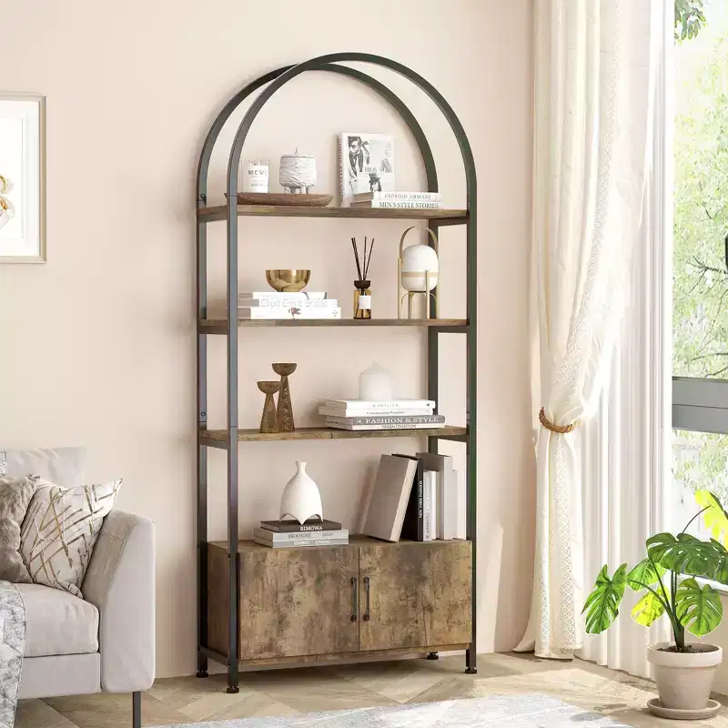 GustoWave Bookshelf with Door, 71.5 Inch Tall Bookcase with Storage Cabinet Shelf, 4-Tier Modern Display Shelf for Bedroom Living Room