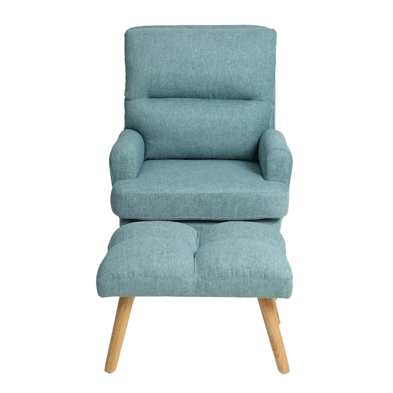 Accent Chair with Ottoman Set, Fabric Armchair with Wood Legs and Adjustable Backrest , Mid Century Modern Comfy Lounge Chair