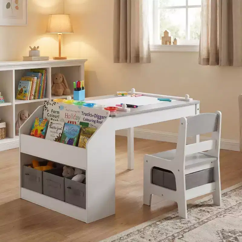 Kinder King 4-in-1 Kids Table & 2 Chairs Set with Storage, Removable Top for Art, Crafts, Reading, Play