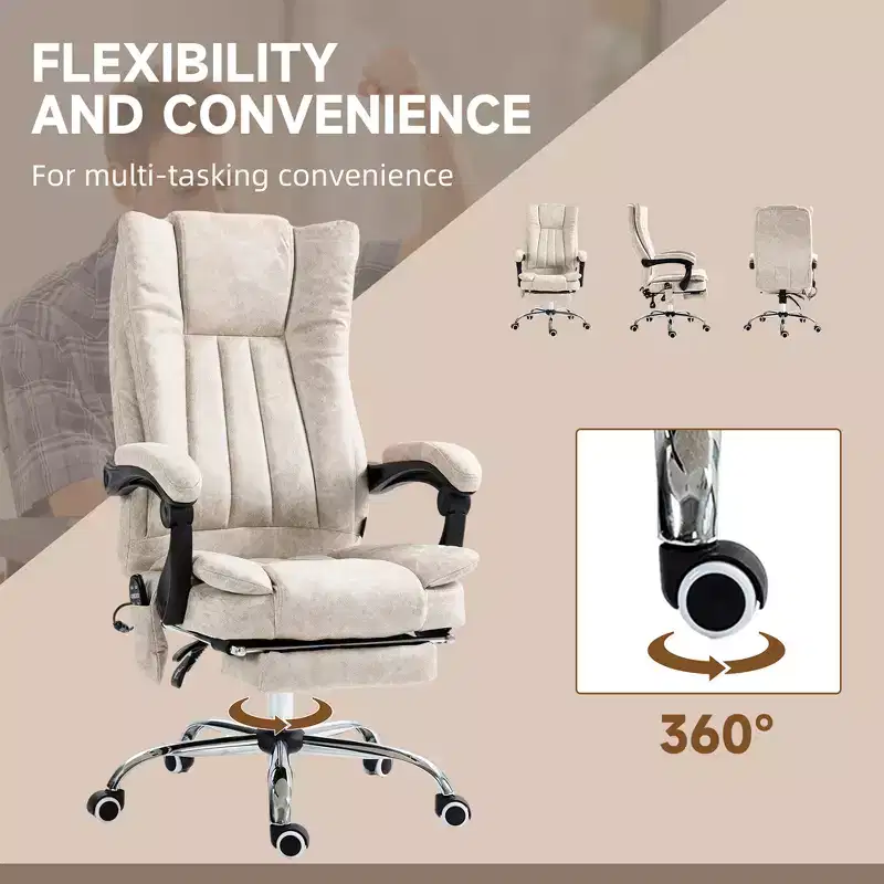 Massage Office Chair with 6 Points and Heat, Reclining Computer Chair with Adjustable Height and Footrest