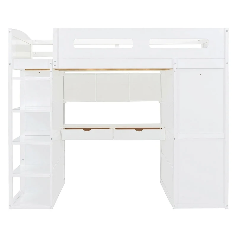 Loft Bed with Desk, Wardrobes, 4 Drawers and 4 Shelves