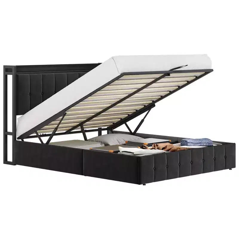 COZONY Lift Up Storage Bed Frame Full Size, Metal Platform with Storage Headboard No Box Spring Needed