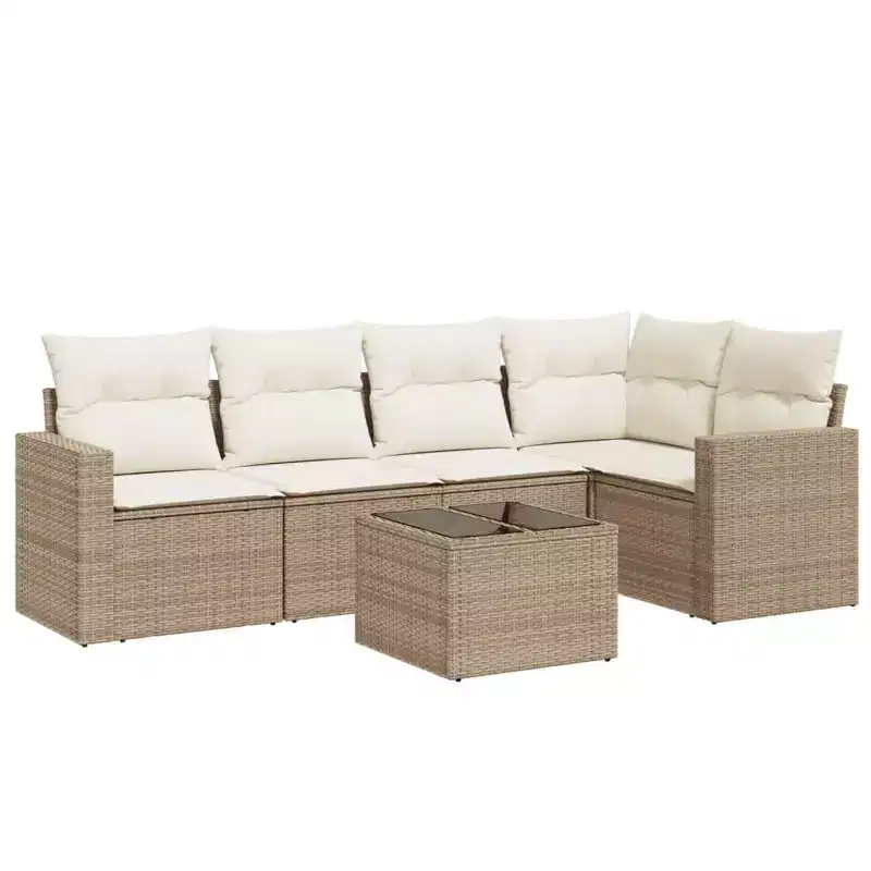 vidaXL 6 Piece Patio Sofa Set with Cushions Poly Rattan, Modular Outdoor Sectional, Multiple Colors, With/Without Table