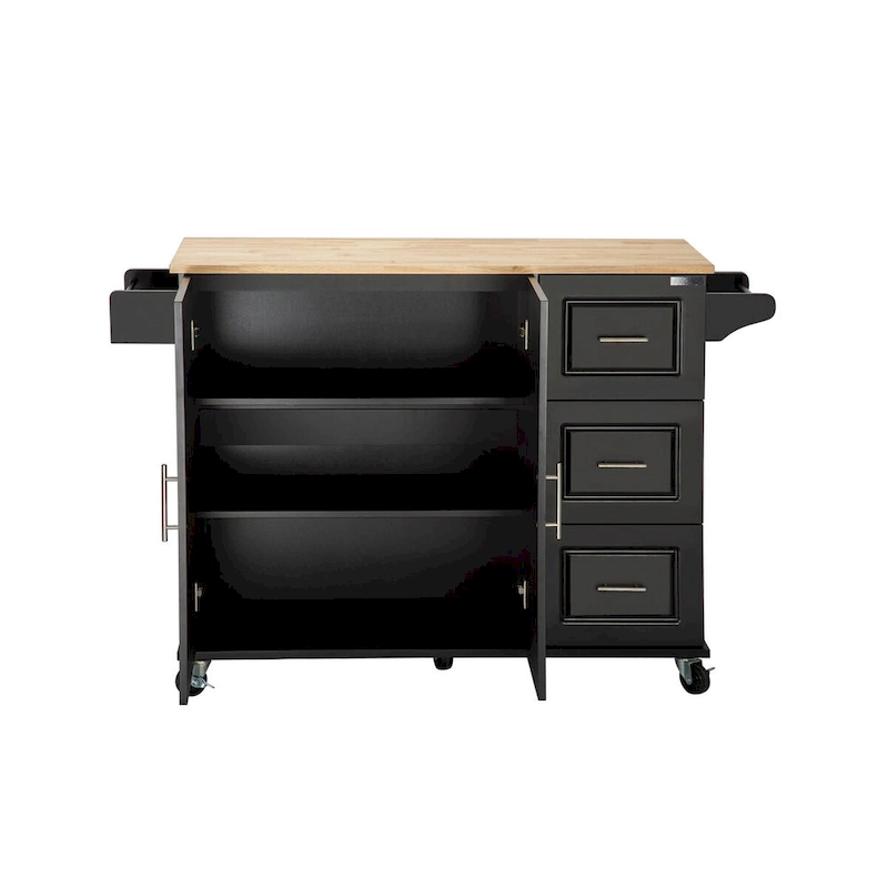 Mobile Kitchen Island & Kitchen Cart,With Extendable Rubber Wood Top and 3 Drawers - 53.93(L) x 17(W) x 36.22(H
