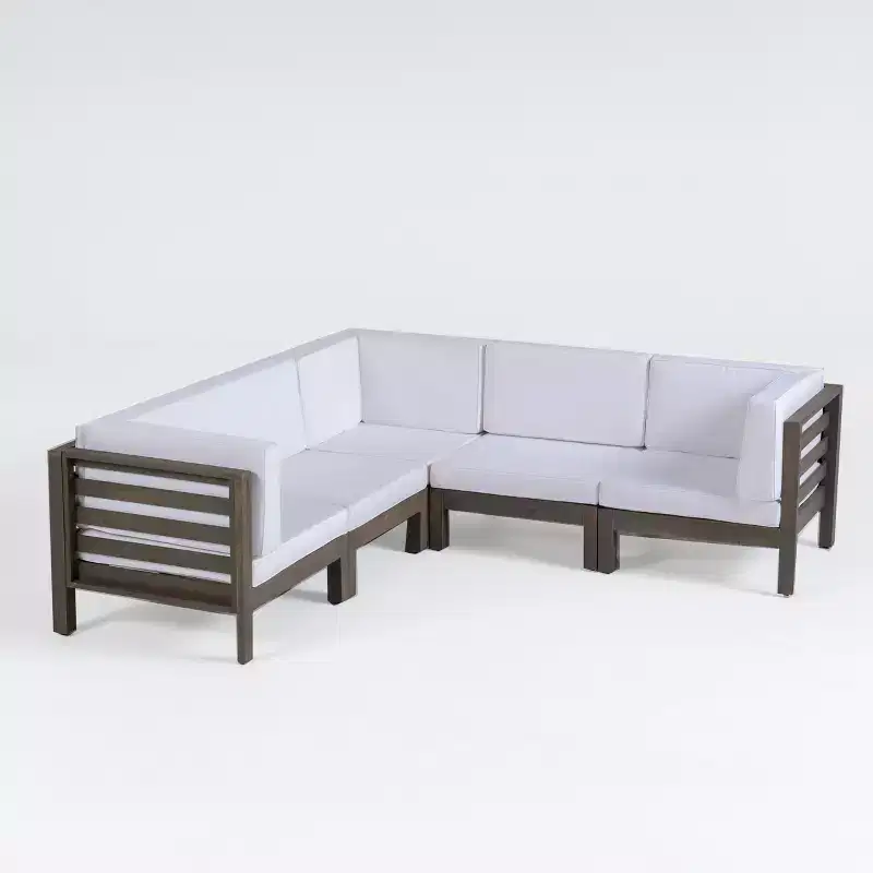 GDFStudio Cascada Outdoor Modular Acacia Wood 5 Seater Sectional Sofa Set