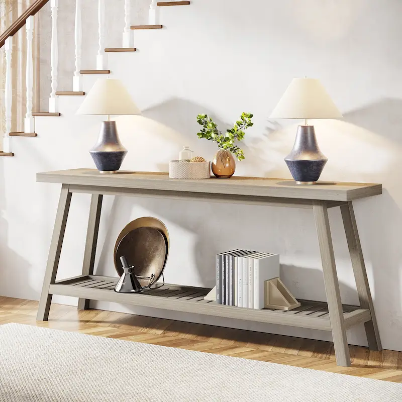 70.9 Inches Farmhouse Console Entryway Table 2 Tiers Narrow Long Behind Couch Sofa Table