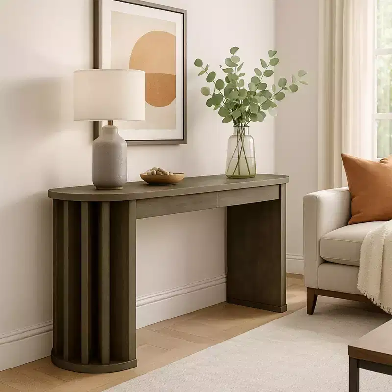 Merax Modern Oval-Edge Console Table with Fan-Shaped Legs