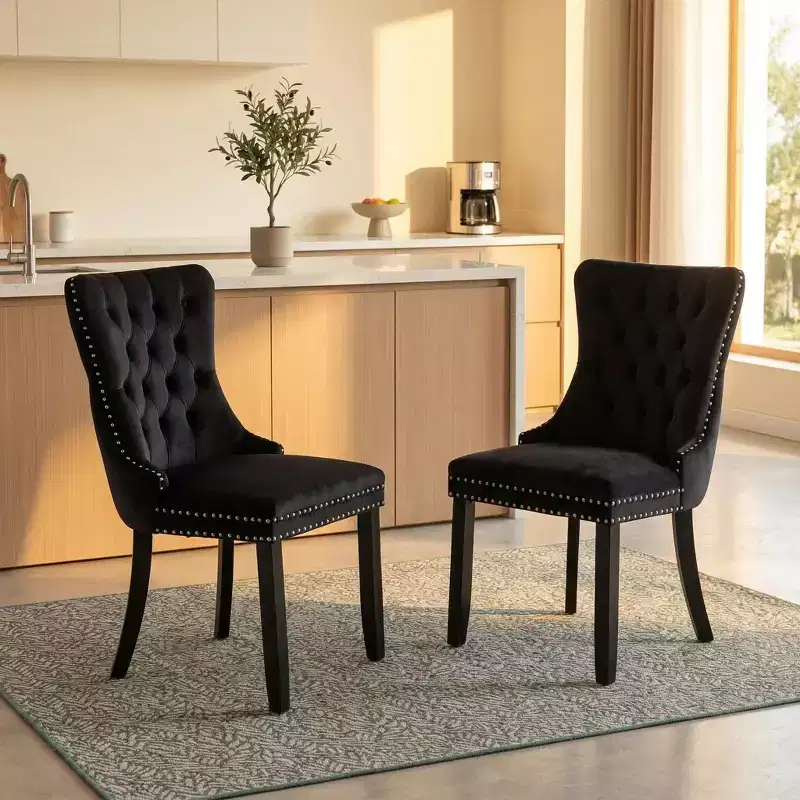 FurnitureR Set of 2 Velvet Tufted Dining Chairs with Nailhead Trim, Upholstered Kitchen Chairs, Modern Accent Dining Room Side Chairs