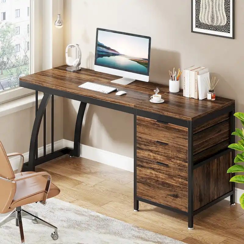 59-inch Computer Desk with 3 Reversible Drawers