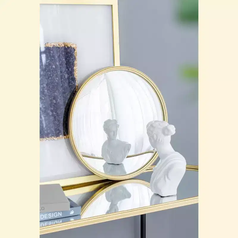 Round Convex Wall Mirror with Iron Frame, Gold - Living Room Bedroom Vanity Entryway