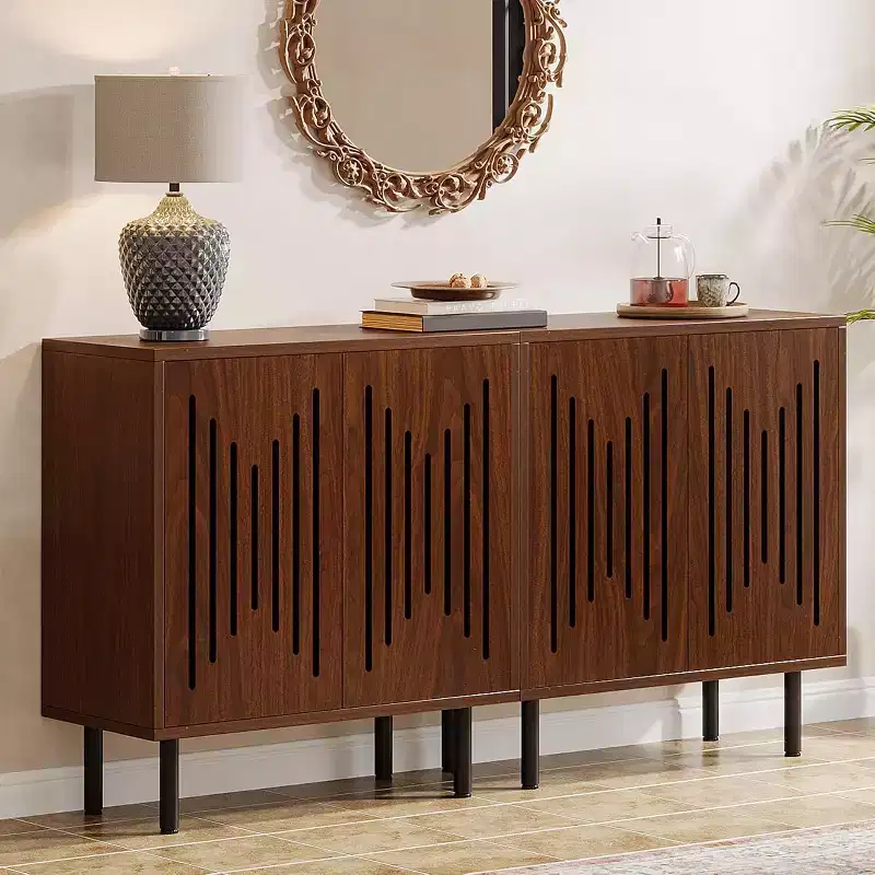 Lantine Vintage Storage Cabinet Set of 2, 59 Walnut Farmhouse Sideboard Buffet with Doors, Adjustable Shelves, ideal for Kitchen, Hallway.