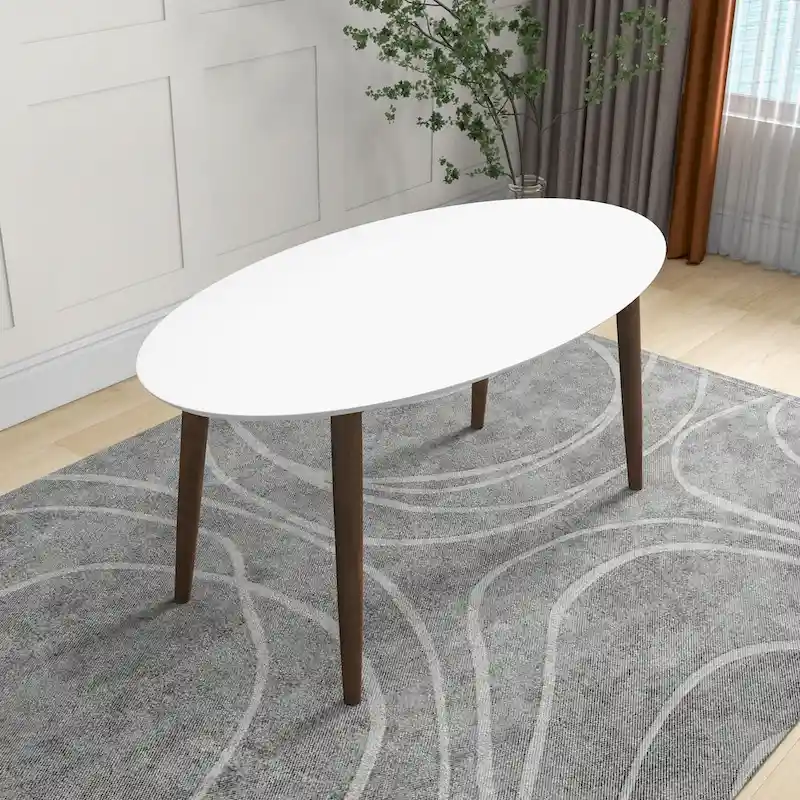 Rivoli Mid Century Modern Solid Wood Oval Dining Table in White - 67 inches